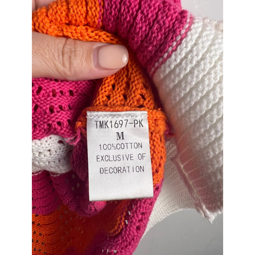Women's THML Knit Top Size M White Orange Pink Striped Sleeveless - Picture 5 of 7